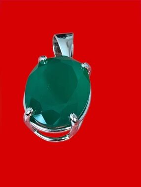 925 Sterling Silver Pendant 13x10mm with Natural Green Onyx Gem